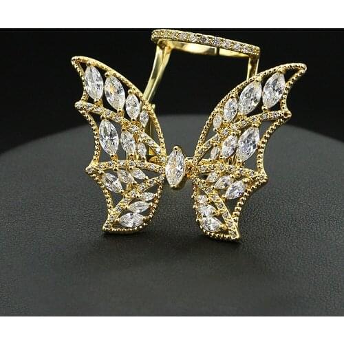 Korean version ring female white golden butterfly opening moving ring Mosang stone drill adjustable ring micro-inlaid zircon