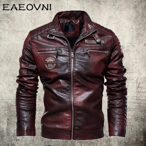 EAEOVNI Mens Leather Jackets Moto Biker Outwear Coats Men Flece Lined Windbreaker Male Autumn Winter Warm PU Leather Jackets