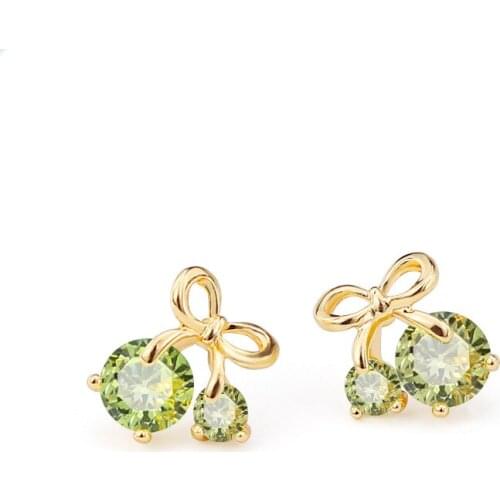 Brass ear stud bow shape ear stud set size zircon blue red and yellow ear stud for ladys gift