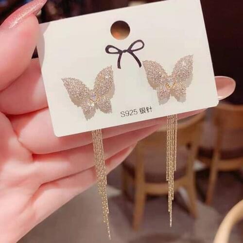 Fashion Shiny Light luxury a two - wear temperament with long tassel Butterfly earrings and personality earrings for women