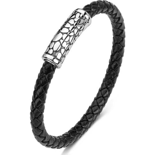 Fashion Unisex Braided Leather Handmade Bracelet for Men Women Trendy Wristband Stainless Steel Magnet Clasp Weave Bangles P617