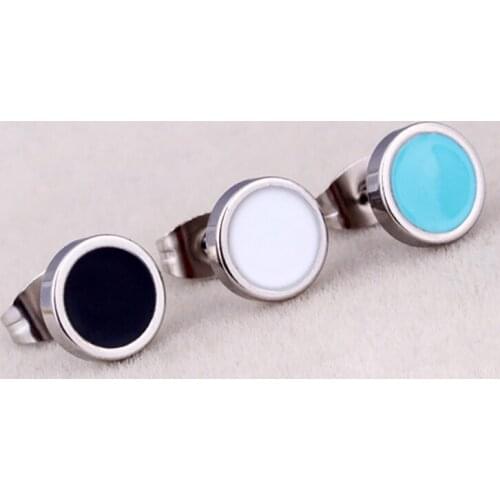 Hot Sale Women Men Round Barbell Ear Studs Titanium Steel Circle White Black Blue Oil Stud Earrings Brincos Jewelry