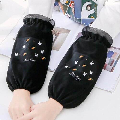 Cute cartoon stickers long sleeves adult ladies plush over elbow antifouling sleeves home office autumn and winter
