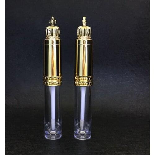New Gold Crown Cosmetic Lip Gloss Wand Tube Empty Clear Makeup Lipgloss Lipstick Brush Bottle Beauty Eyelash Split Container