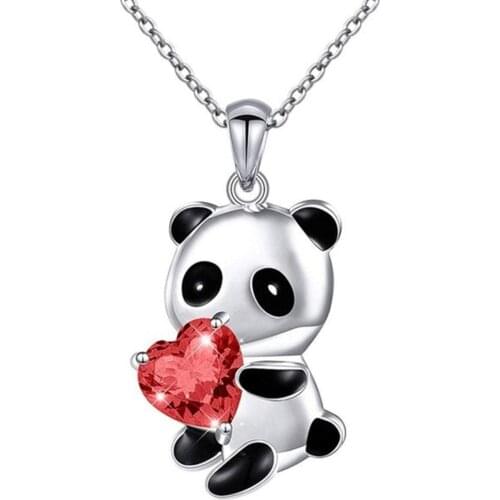 New Fashion Panda Bear Necklace Heart Round Shape Zircon Necklace For Women Child Gift Charm Chain Necklace Chokers Collar