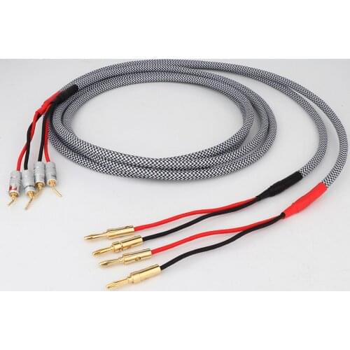 Pair Silver plated loudspeaker cable HIFI 24 gold plated Banana plug to pin plug speaker cable Center Audio Speaker cable