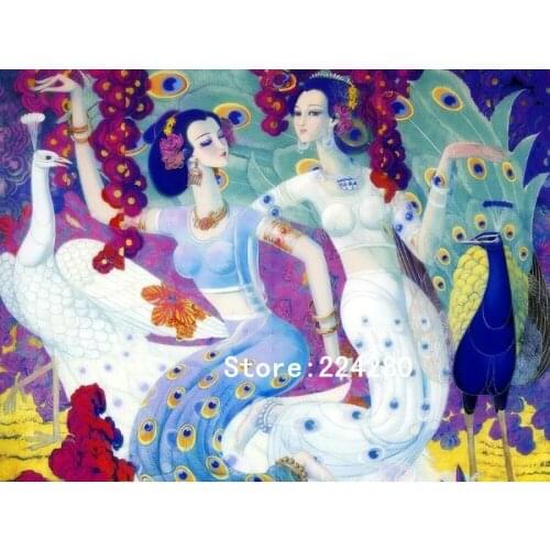 Peacock and fairy dance Art Needlework 14CT Canvas Unprinted Handmade Embroidery Aida Cross Stitch Kits DIY Home Decor