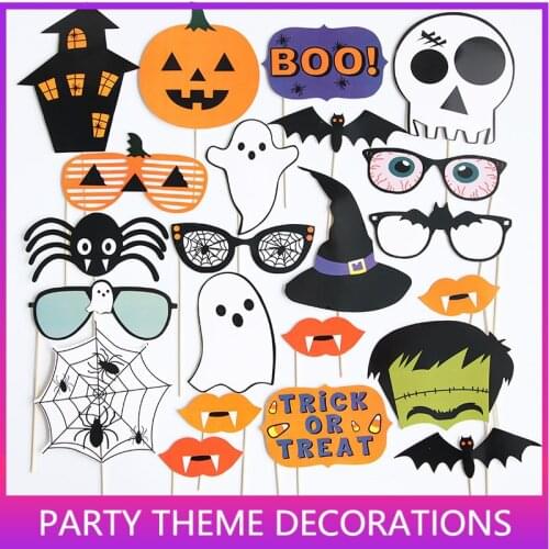 Halloween Photo Booth Props Halloween Props Pumpkin Ghost Lips Skull Glasses Wizard Hat Spider Mask Pose Sign Kit