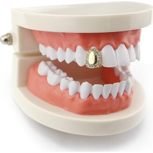 1Pc Fashion Rhinestone Gold Teeth Grillz for Men Women Unisex Single Top Tooth Cap Dental Teeth Grills Tooth Rapper Body Jewelry