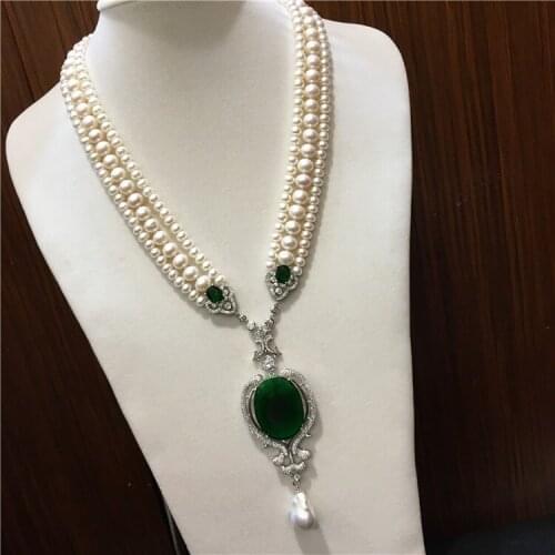 Luxury Pearl Necklace Genuine Cultured Pearl 3 Rows Sweater Necklace Women Handmade DIY Pearl Jewelry Lady Gifts