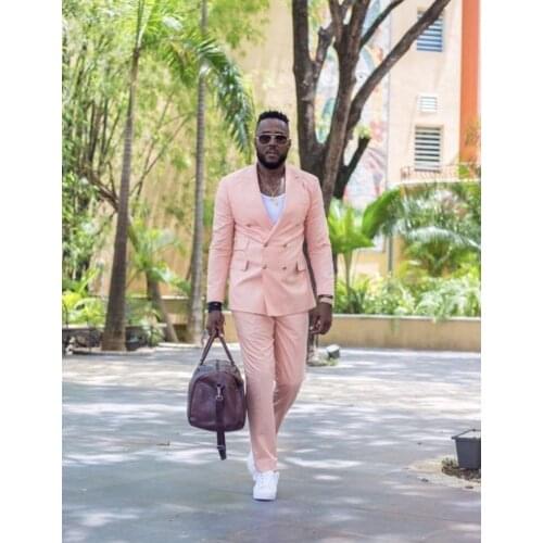 Pink Wedding Groomsmen Men Suits 2 Pieces With Notch Lapel ( Jacket+Pants) Costume Homme Terno Masculino Groom Slim Fit Blazer