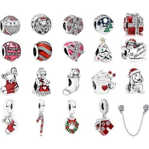 S925 Sterling Sliver Christmas Santa Tree Charms Bead Fit Original Pandora Bracelets DIY Fine Making Jewelry for Christmas‘ Day