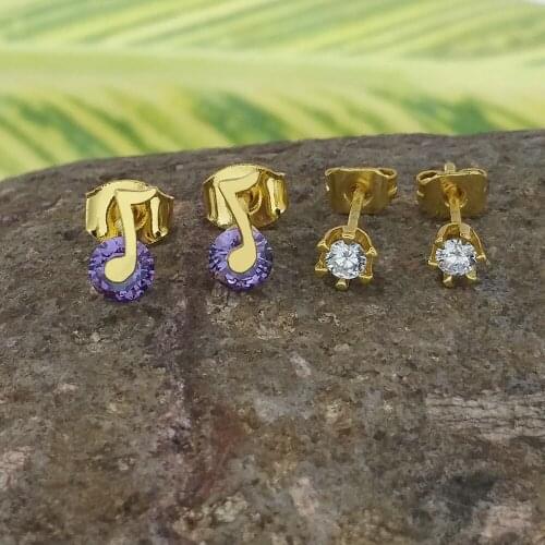 CZ Music Note Stud Earrings for Girls Musical Jewelry Gift aretes pequenos White Cubic Zirconia Super Small Studs Earring Women