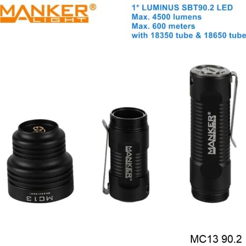 Manker MC13 SBT90.2 LED Powerful Long Range Spotlight Flashlights Outdoor Hiking 18350 18650 EDC Torch Lighting without Battery