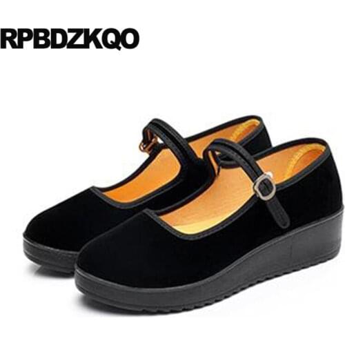 Round Toe Cheap Casual Female Autumn Ladies Walking Pumps Wedge Women 2021 European Size 4 34 Shoes Low Heels Black Footwear