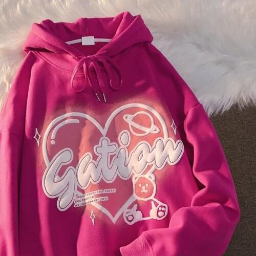 Y2K Street Love Harajuku Warm Sweater Hooded Women Round Neck Loose Top Sport Sweater Oversized hoodie goth Retro clothes album