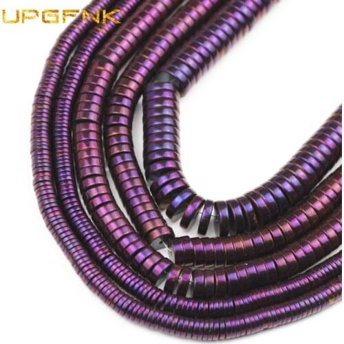 UPGFNK Natural Stone Purple Flat Round Hematite 3/4/6/8mm Coin Spacer Loose Beads For Jewelry Making Diy Bracelets Accessories