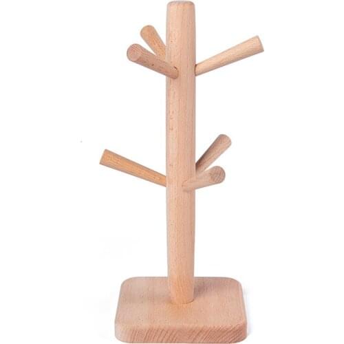 Beech Wood Mug Rack Tree, Organic Tea Cup Holder, Mug Hook,Mug Stand,Coffee Cup Dryer with 6 Hooks Cup Hanger For Home Office