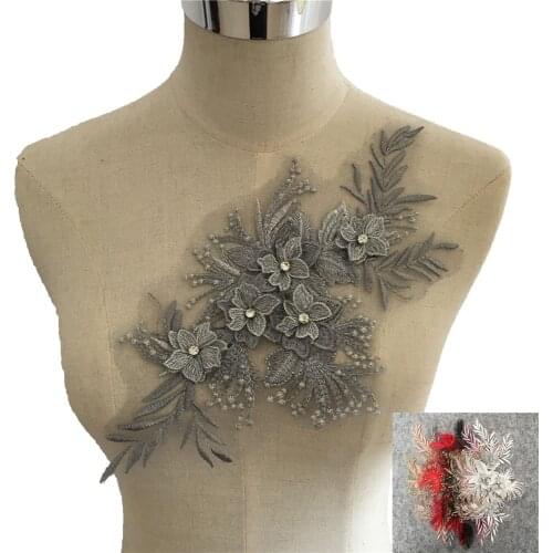 High Quality Embroidery 3D Flower Lace Collar Rhinestone DIY Sewing Lace Fabric Neckline Decoration Wedding Dress Accessories