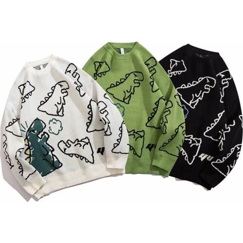 Japanese Sweet Cartoon Charizard Printed Knitted Sweater Plus Size Women Winter Korean Pullover Oversize Sweater Couple Outfit