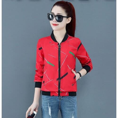 Womens Autumn Winter Printed Zipper Pocket Short Jacket Fashion Female Jacket Thin Ladies Large Casual All-match Top Size M-4XL