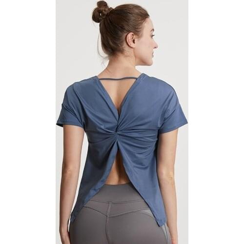 Vansydical Womens Sexy Yoga Shirts Tie Back Short Sleeve Gym Fitness Running Jogging T-shirts Summer Quick Drying Workout Tops