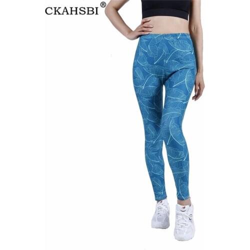 CKAHSBI Women Push Up Leggings Sexy High Waist Spandex Workout Casual Fitness Female Leaf Print Pattern Ankle-Length Yoga Bottom