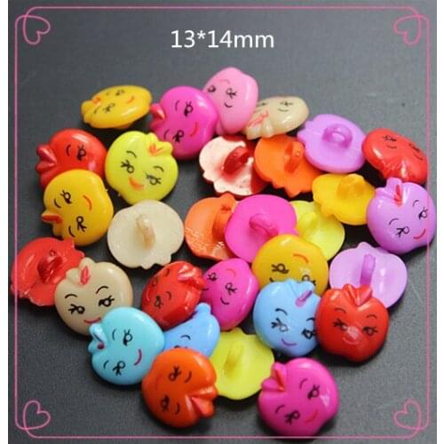 100PCS Cute Mix Colors Apple Cartoon Designs plastic buttons 1 hole Sewing children Buttons,13*14mm