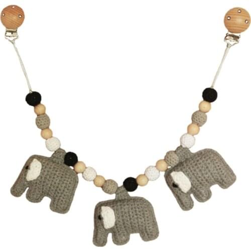 28EC Pacifier Chain Rattle Pram Clip Baby Stroller Pendant Teether Crochet Elephant