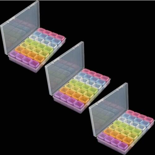ARMYQZ 28 Cells Plastic Storage Box Stickers Funnel Sets for Diamond Painting Embroidery Accessories Tools Container Box Holder