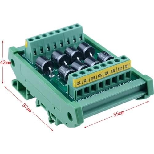 DIN Rail Mount 6 Amp 1000V 8 Individual Diode Module, 6A10