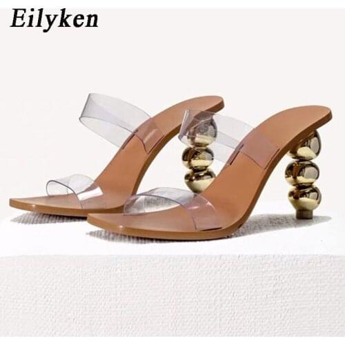 Eilyken Fashion Square Toe PVC Transparents Slippers New Design Gold Plated Strange Style Women Summer Slide High Heels Shoes