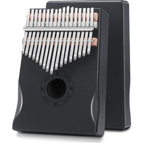 Kalimba 17 Keys Thumb Paino Made By Solid Mahogany with Instruction Tune Hammer, Portable Mbira African Wood Finger Piano Black