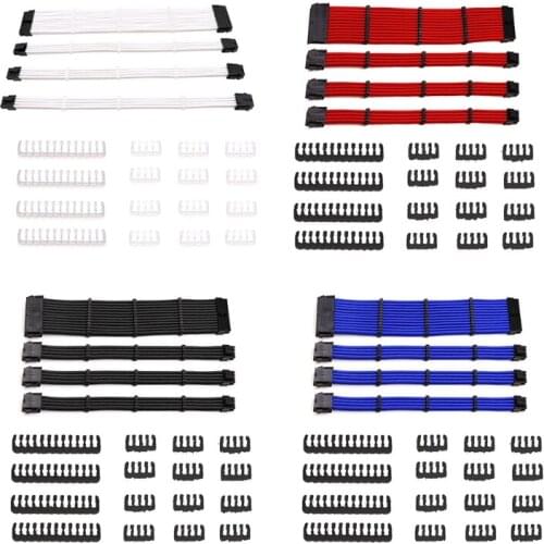 Female to Male 18AWG Sleeved PSU PC Extension Power Cord Cable Kits 1x AT X 24P 1x CPU 8P 2x PCI-E 8P with Combs HX6A