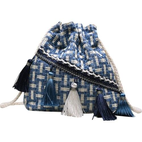 Summer tassels draw DrawString bag bucket bag 2019 casual shoulder Messenger bag