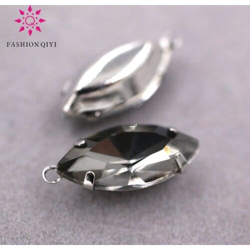 Hot selling 7x15mm Sliver base Gray Single loop Glass Crystal rhinestones diy Pendant/necklace/Wedding Dress accessories 30pcs