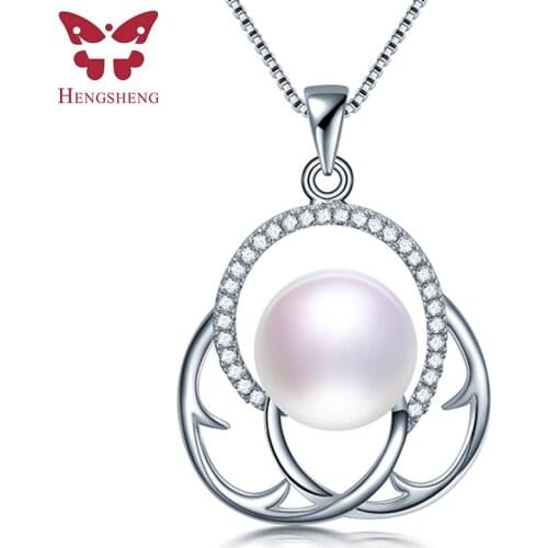 HENGSHENG Hot Sale 925 Sterling Silver Zircon Pendant 100% Genuine Natural Freshwater Pearl Necklace Fashion Jewelry For Women