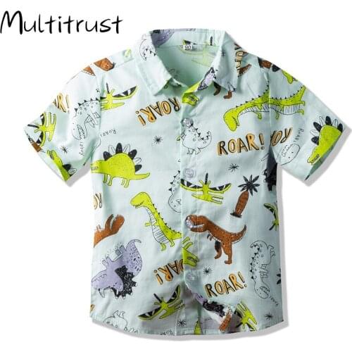 Multitrust Children Boys Shirts Summer Kids Baby Shirt For Boy Short Sleeve Tops Child dinosaur Boys Clothes Toddler boy blouse