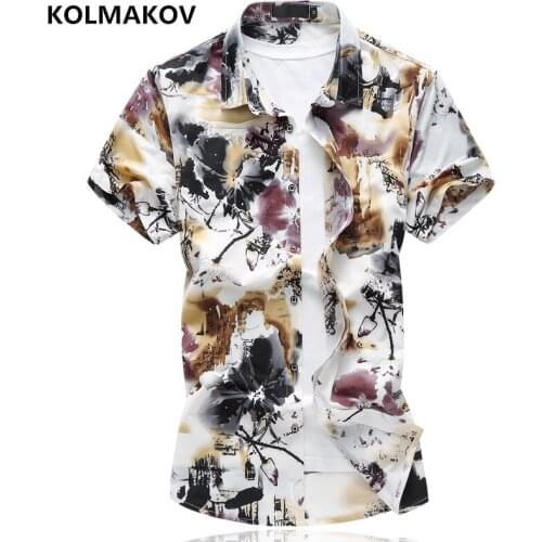 Shirt Summer Men Fashion Flower Printing Mens Shirts Casual Soft Shirt Man Cotton Made Short Sleeve Man Shirts Plus Sizes
