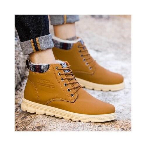 2019 winter new high mens leather boots plus velvet warm British Martin boots mens snow casual plus velvet cotton boots