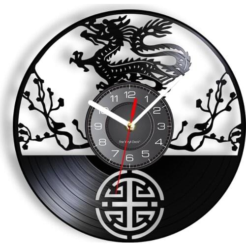Japanese Dragon Vinyl Record Wall Clock Draco Fantasy Medieval Home Decor Timepieces Legendary Creature Shadow Art Wall Clock
