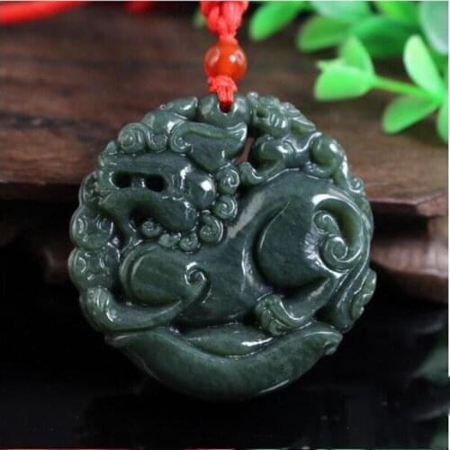Jade Pendant Natural Hetian Jade Qing Jade Mink Pendant Jewelry Fine Jewelry Mink brand double-sided carved Pendant Necklace