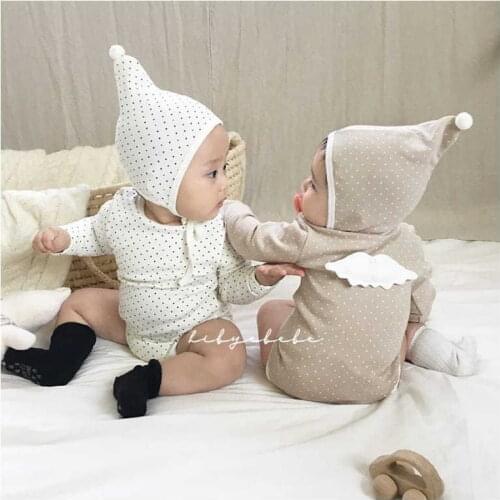 2021 New Baby Girl Dot Print Bodysuit + Hat 2pcs Infant Outfits Autumn Baby Long Sleeve Jumpsuit Boy Toddler Clothes 0-24M