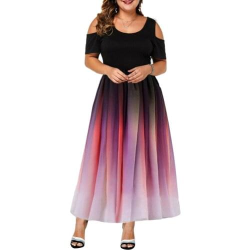 Summer dress Women Plus Size O Neck Cold Shoulder Gradient Print Waist Tight Long Party Dress robe femme платье летнее женское