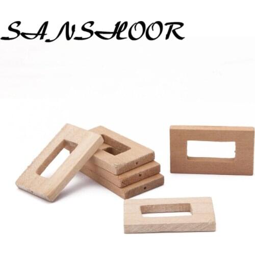 SANSHOOR Blank Unfinished Rectangle Wooden Craft Wood Frame Charm Fit Handmade Diy Painting Pendant Necklace Earrings 30pcs/lot