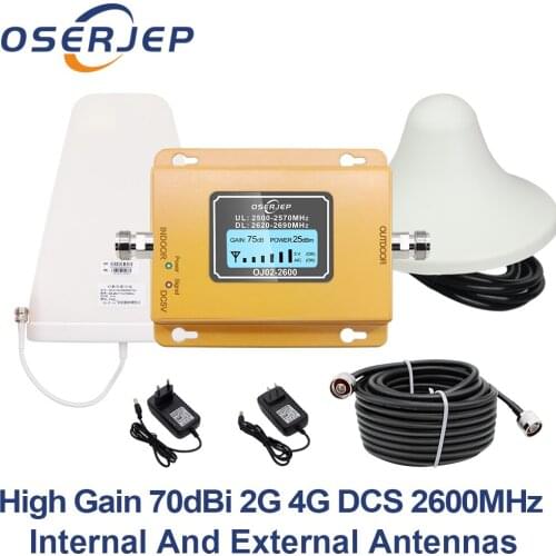 4G signal repeater LTE 2600Mhz cellphone signal booster 4G 2600 amplifier AGC LTE mobile repeater 70dBi Log Antenna