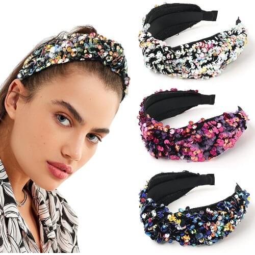 Fashion Women Fish Scale Colorful Wide-brimmed Headband Vintage Cross Hair Bands Soft Solid Girls Hairband Hair Accessories