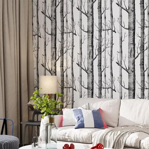 Simple Tree Branch Embossing 3D Forest Non-woven Wallpaper Living Room Bedroom Background Wall Cafe Stickers Home Decor