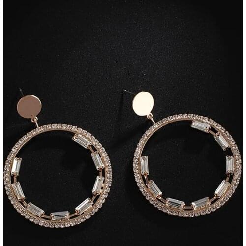 Luxury Full Crystal Big Circle Drop Earrings for Women Rhinestone Dangle Earring Bride Wedding Party Jewelry E767
