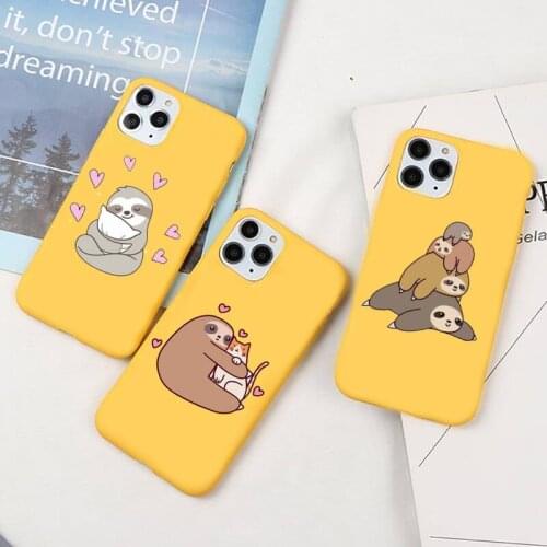Cute sloth Phone Case Yellow Candy Color for iPhone 6 7 8 11 12 s mini pro X XS XR MAX Plus